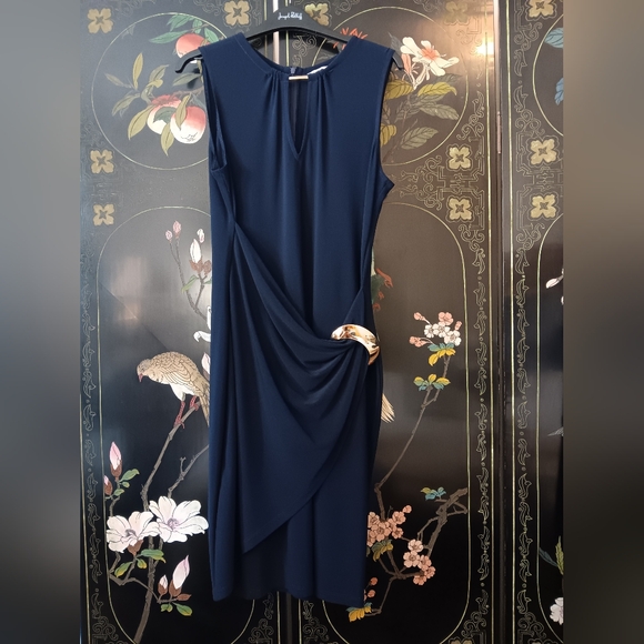 Joseph Ribkoff Front Drape Navy Dress - Picture 8 of 8